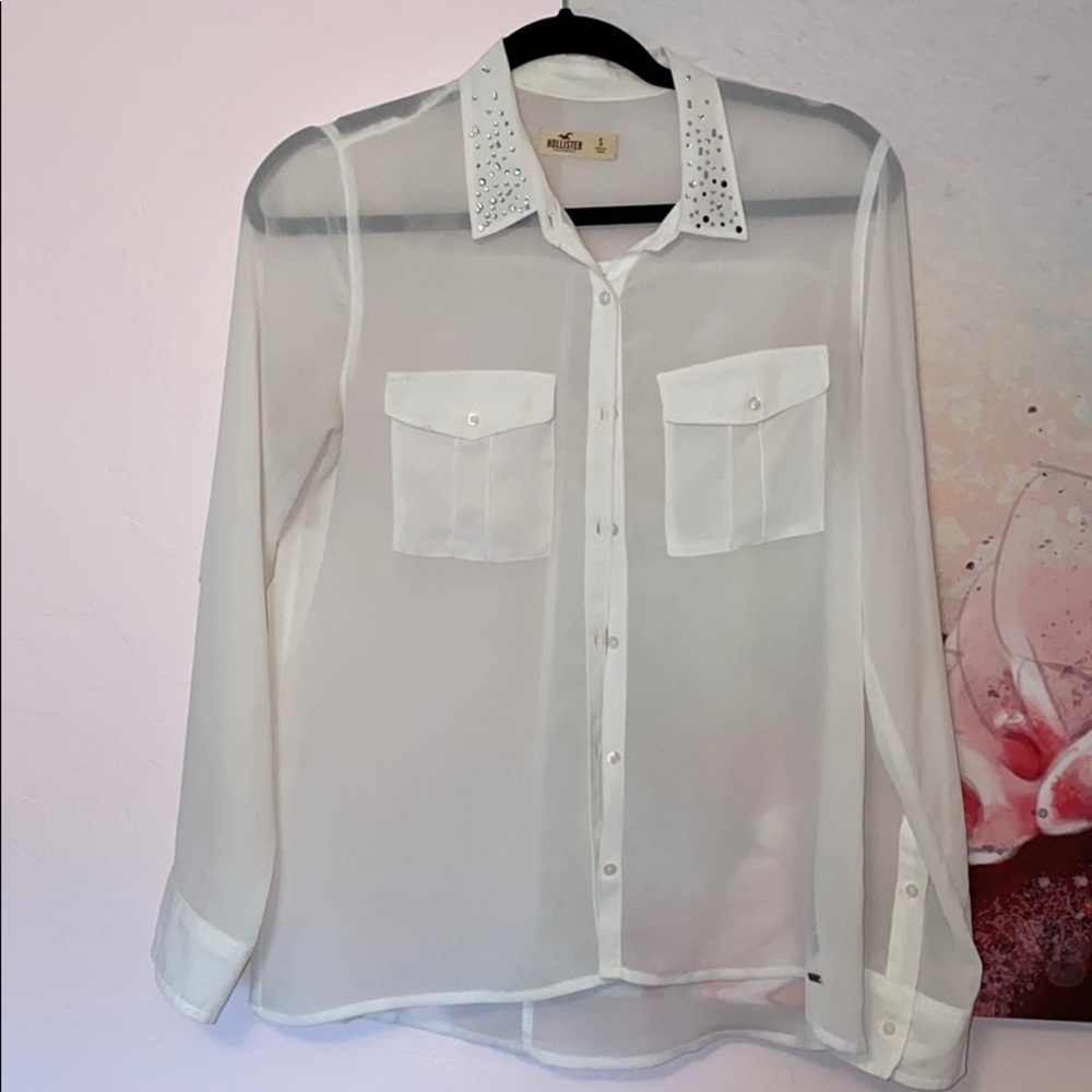 Sheer white long sleeve top